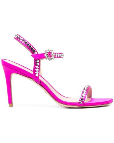 Stuart Weitzman Crystal-embellished Leather Sandals - Pink
