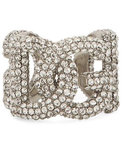 Dolce & Gabbana Anillo con logo DG y detalles de cristal - Blanco