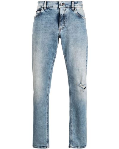 Dolce & Gabbana Logo-plaque Straight-leg Jeans - Blue