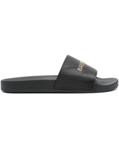 Balenciaga Logo-strap Pool Slides - Black