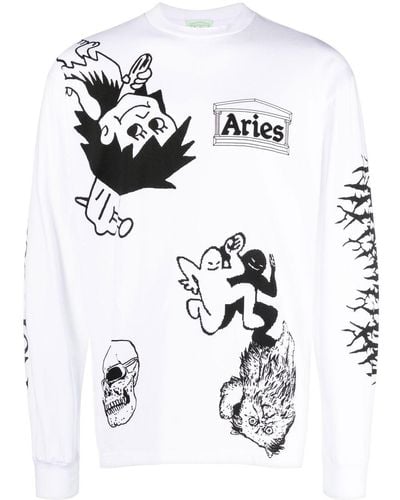 Aries T-shirt a maniche lunghe con stampa grafica - Bianco