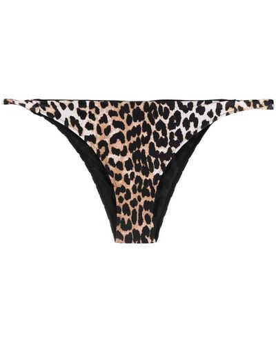 Ganni Leopard Print Bikini Bottoms - Black