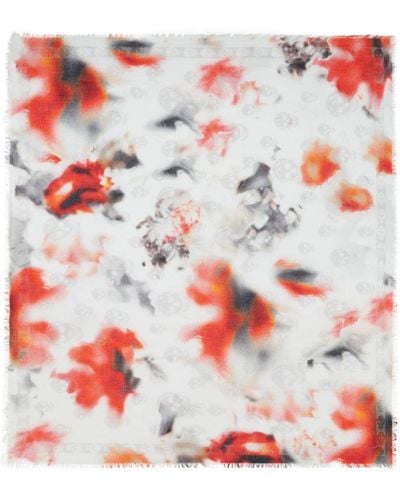 Alexander McQueen Obscured Flower Schal mit Fransen - Rot