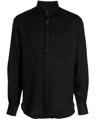 Tom Ford Leopard-jacquard Silk Shirt - Black
