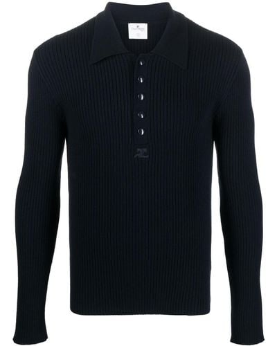 Courreges Ribbed Knit Long-sleeve Polo Shirt - Blue