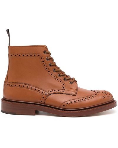 Tricker's Antique Brogue-detail Leather Boots - Brown