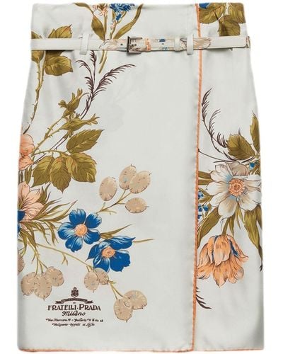 Prada Floral-print Silk Midi Skirt - White