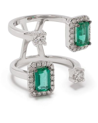 Stefere 18kt White Gold Diamond Emerald Ring