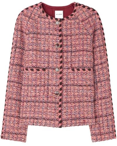St. John Knitted-trim Tweed Jacket - Pink