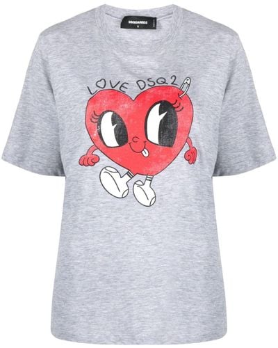 DSquared² T-Shirt mit Herz-Print - Grau
