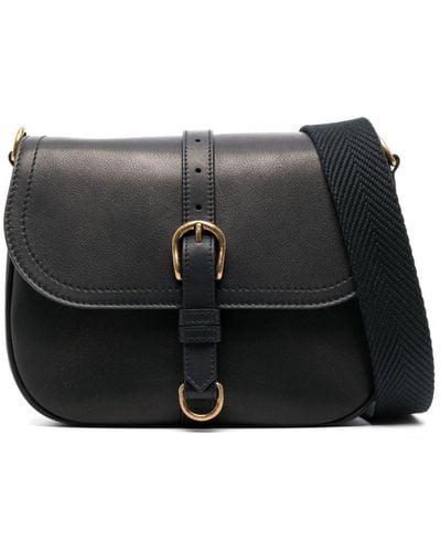 Golden Goose Sally Bag Medium Smooth Calfskin Leather Fabric Shoulder Strap Bags - Black
