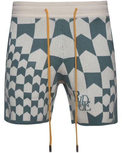 Rhude Racing Monogram-knit Shorts - Blue