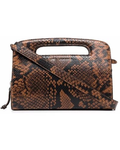 Ami Paris Python Print Leather Shoulder Bag - Brown