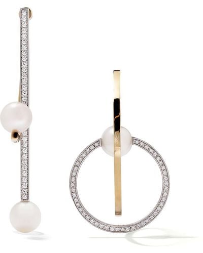 Tasaki 18kt Yellow And White Gold Collection Line Kinetic Diamond And Pearl Earrings - Multicolor