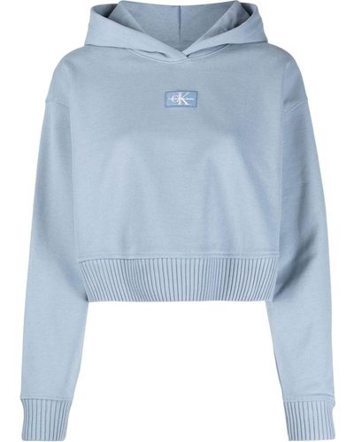 Calvin Klein Cropped-Hoodie mit Logo - Blau