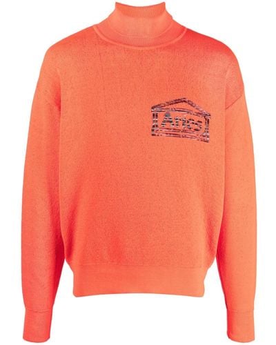 Aries Embroidered-logo Roll Neck Sweater - Orange