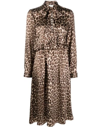 P.A.R.O.S.H. Robe mi-longue en soie à imprimé léopard - Neutre