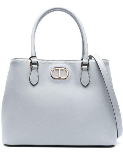 Twin Set Oval T Faux-leather Tote Bag - Grey