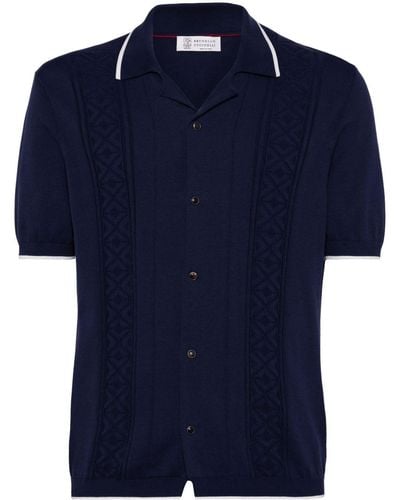 Brunello Cucinelli Intarsia-knit Cotton Shirt - Blue