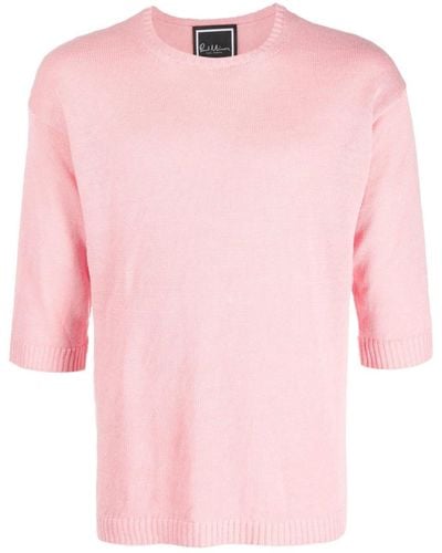 PAUL MÉMOIR Short-sleeve Knitted Linen Top - Pink