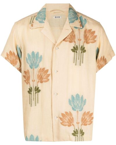 Bode Patterned-jacquard Short-sleeve Shirt - Natural