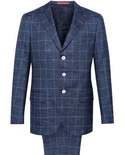 Isaia Checked Single-breasted Suit - Blue