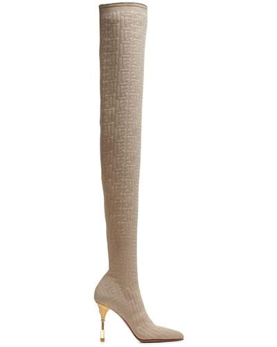 Balmain 95mm Monogram-knit Over-the-knee Boots - White