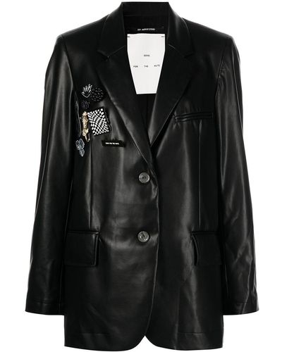 Song For The Mute Faux Leather Pin-badge Blazer - Black