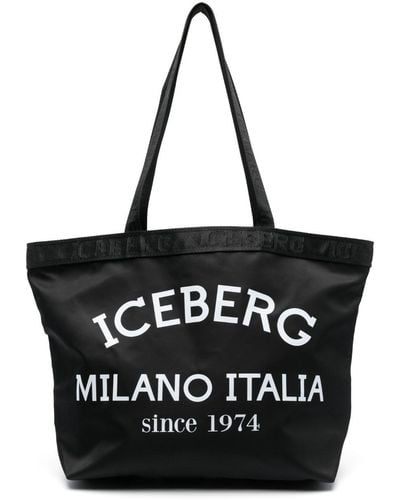 Iceberg Logo-print Shopping Tote Bag - Black