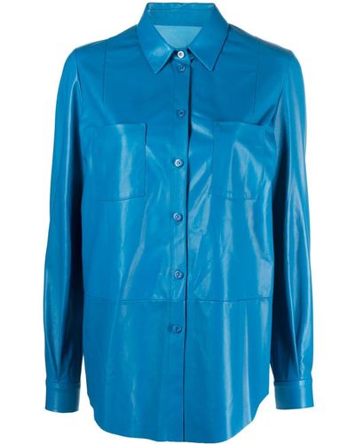 DROMe ダブルポケット レザーシャツ - ブルー