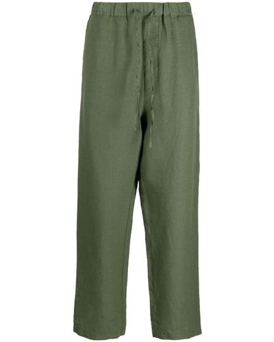 120% Lino Drawstring-waist Linen Pants - Green