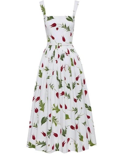 Oscar de la Renta Tulip-print Poplin Midi Dress - White