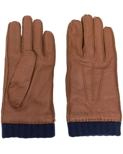Paul Smith Logo-Debossed Leather Gloves - Brown