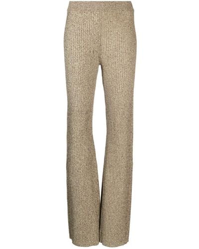 Ganni Ribbed-knit Flared Trousers - Natural