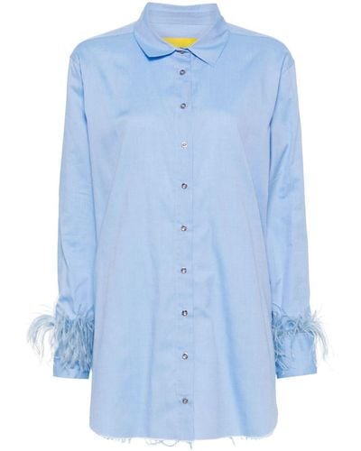 Marques'Almeida Feather-trim Cotton-poplin Shirt - Blue