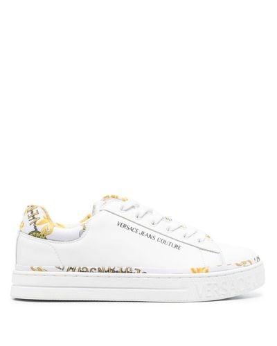 Versace Jeans Couture Sneakers In Leather And Printed Lycra - White