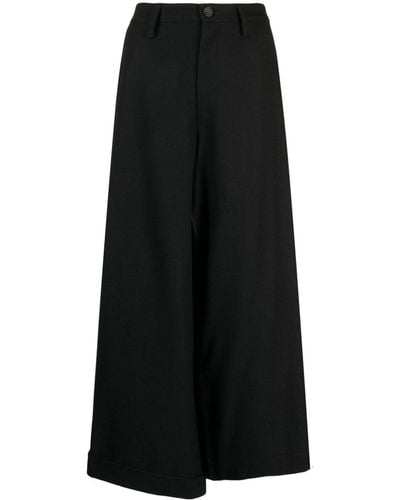 Yohji Yamamoto Wide-leg Cropped Wool Trousers - Black