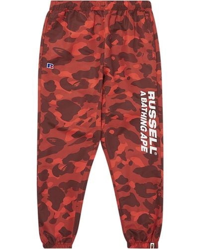 A Bathing Ape X Russell Athletic Color Camo Track Pants - Red