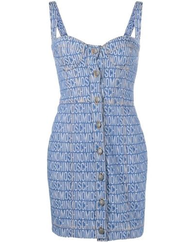 Moschino Monogram-print Denim Mini Dress - Blue