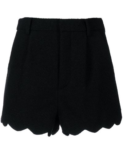 Saint Laurent High-waisted Scallop-edge Shorts - Black