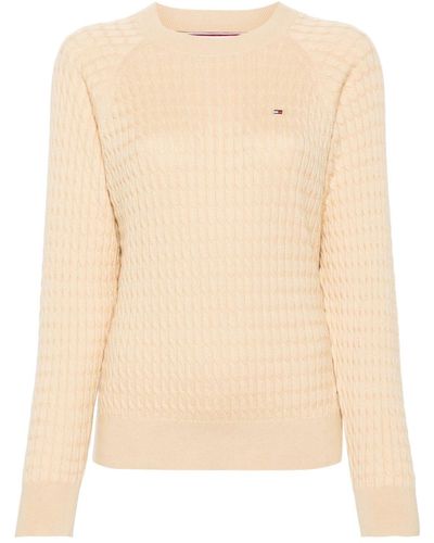 Tommy Hilfiger Logo-embroidered Cable-knit Sweater - Natural