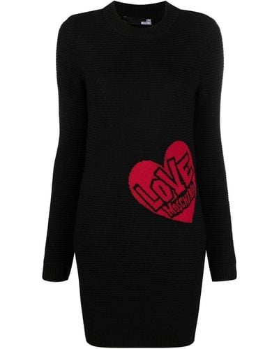 Love Moschino Robe courte à motif cœur en maille intarsia - Noir
