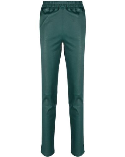 Arma Elasticated-waist Leather Tapered Pants - Green