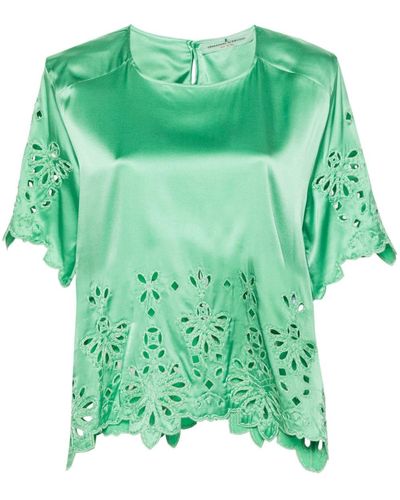 Ermanno Scervino Broderie-anglaise Silk Blouse - Green