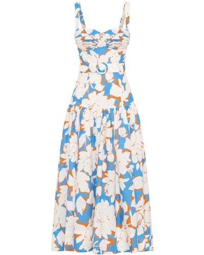 Nicholas Drenica Floral-print Linen Dress - Blue