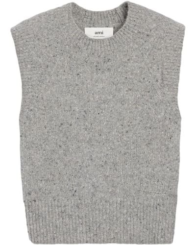 Ami Paris Speckled-knit Virgin Wool-blend Vest - Grey