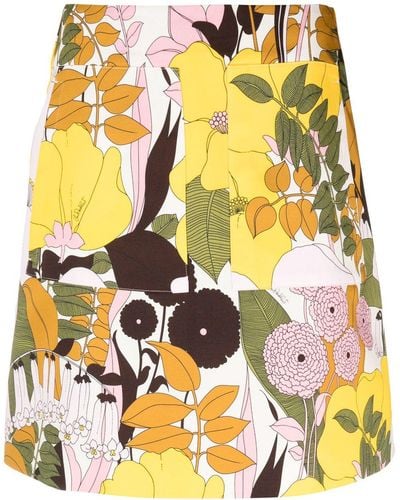 La DoubleJ Floral-print Stretch-cotton A-line Miniskirt - Yellow