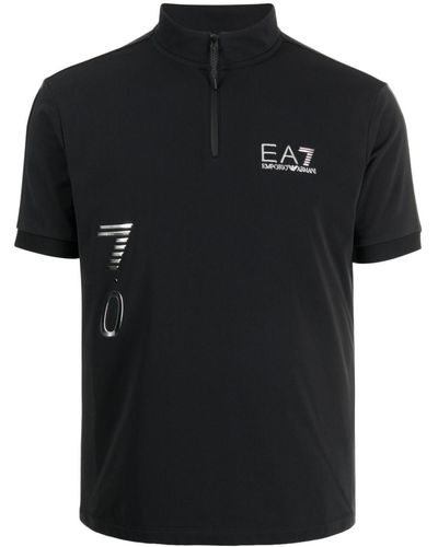 EA7 Logo-print High-neck Polo Shirt - Black