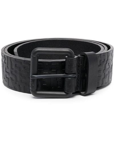 DIESEL B-monogram Le Embossed-logo Leather Belt - Black