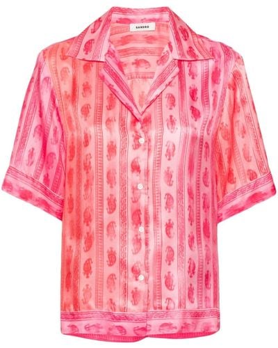 Sandro Seidenhemd mit grafischem Print - Pink